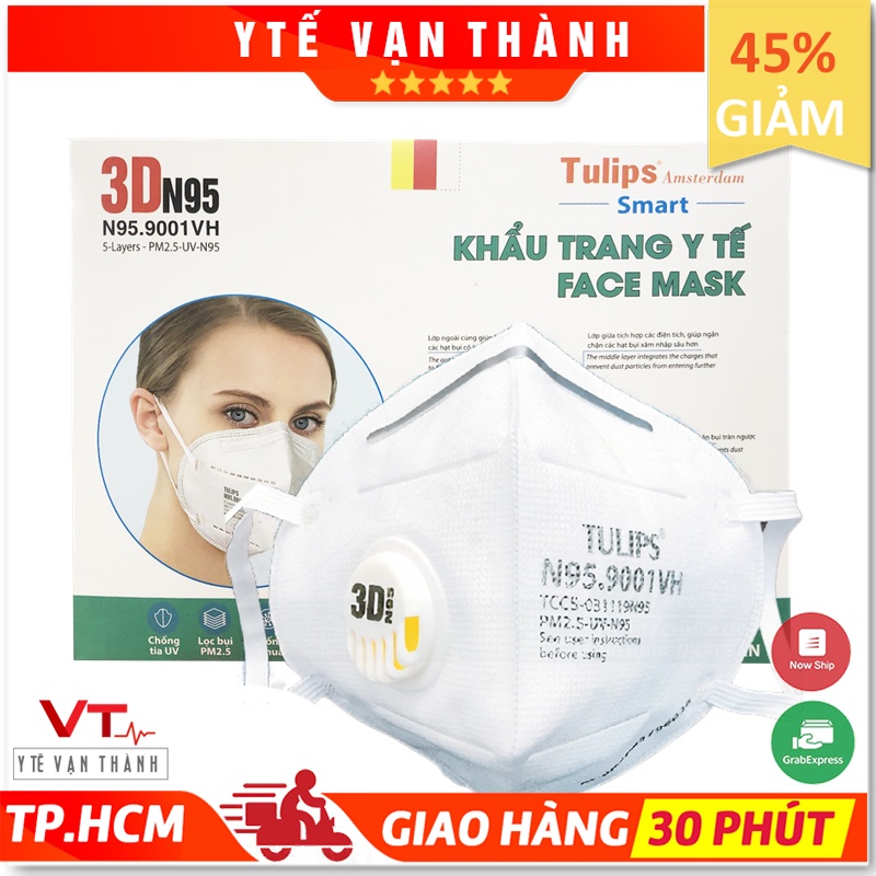 ✅ [CHÍNH HÃNG] Khẩu Trang 3D N95- Tulips N95.9001VH (Có Van), Lọc Bụi PM2.5 Siêu Mịn 95% -VT0682