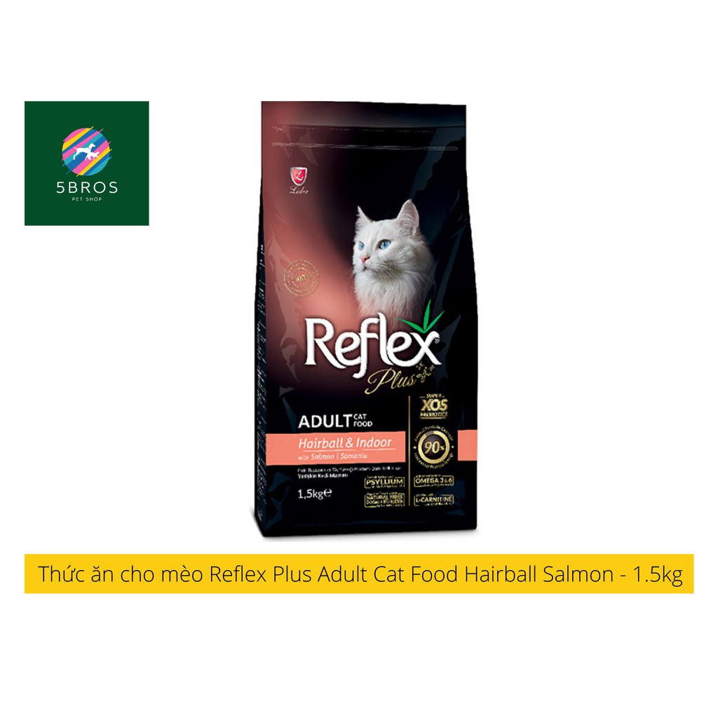 Reflex Plus thức ăn hạt khô cho mèo Hairball & Indoor siêu cao cấp với công thức cân bằng vị cá hồi
