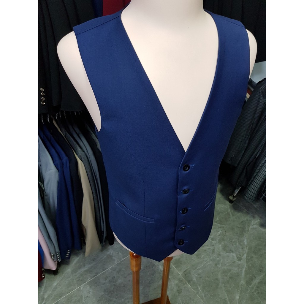 Bộ vest nam màu xanh đen (áo + quần + gile + cà vạt + nơ)