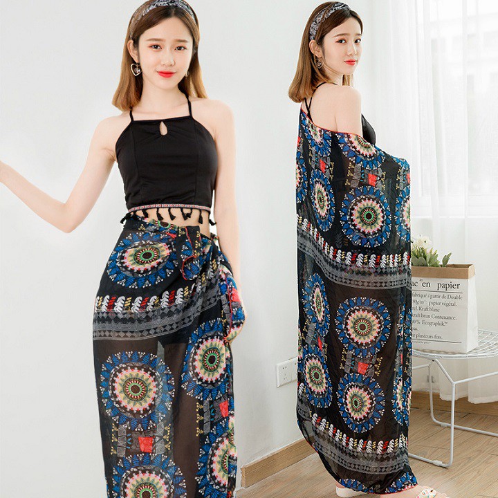 Bộ bơi bikini họa tiết thổ cẩm kèm khăn cao cấp | BigBuy360 - bigbuy360.vn