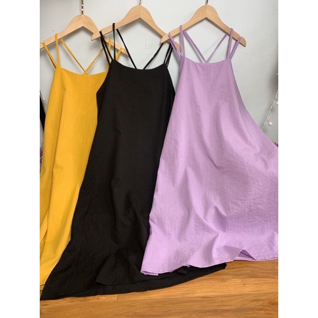 [HOTREND] váy đũi 2 dây đi biến- chất đũi xước xinh xắn- 3 màu vàng, đen, tím | BigBuy360 - bigbuy360.vn