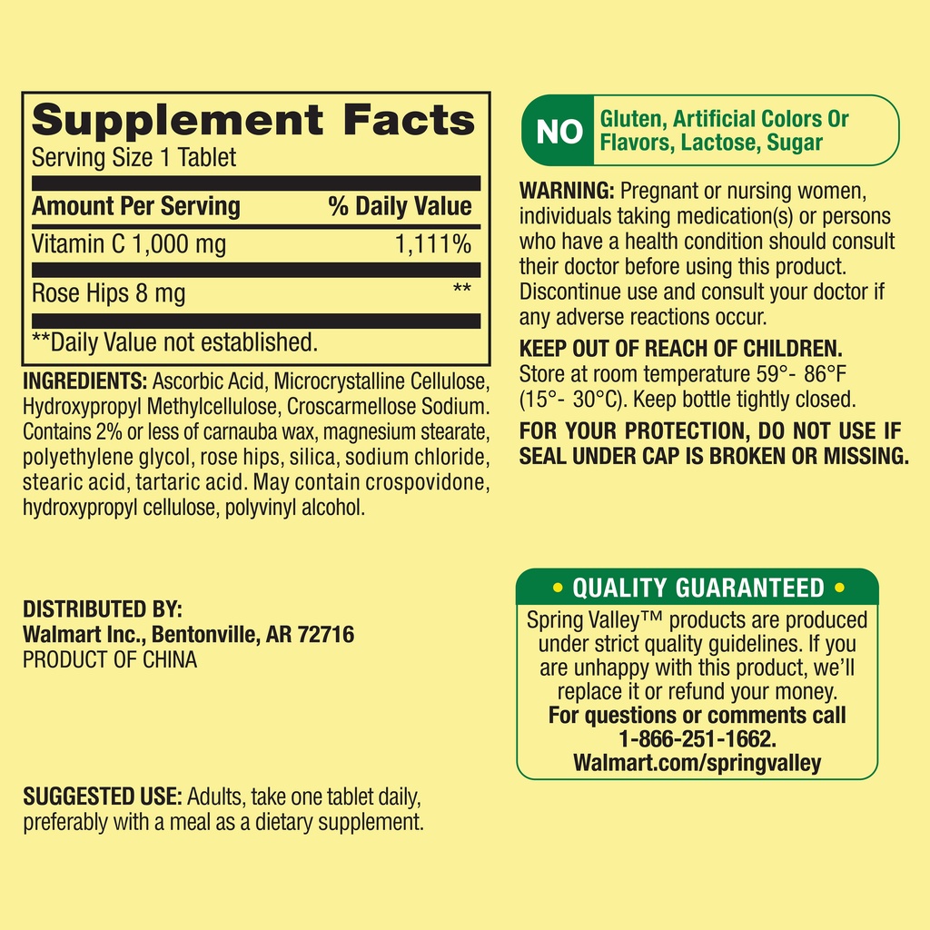 Viên Uống Sáng Da, Tăng Sức Đề Kháng Spring Valley Vitamin C - 250 viên