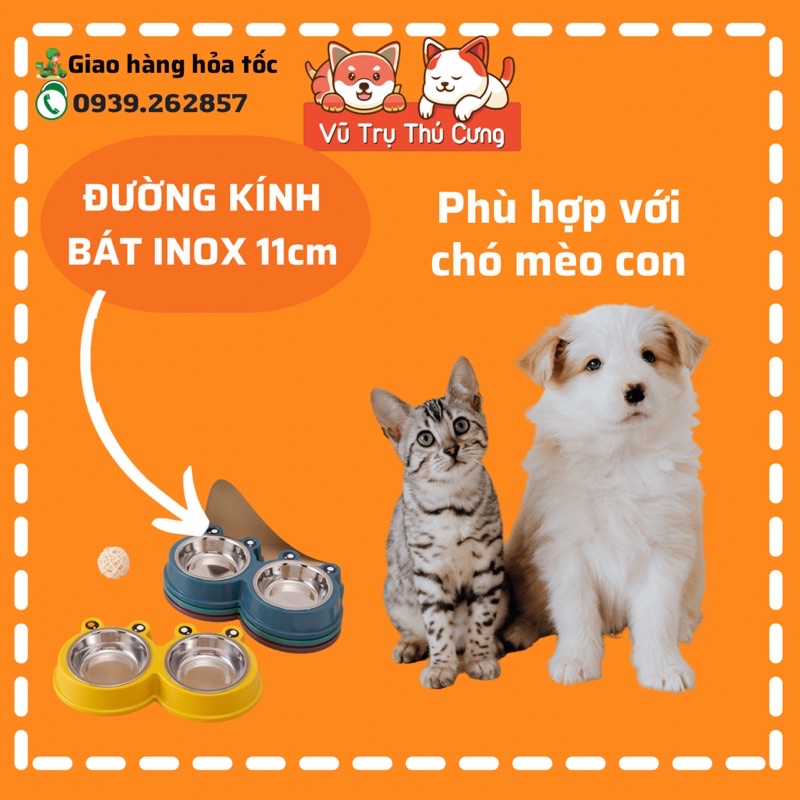 Bát đựng thức ăn cho Chó mèo, khay ăn cho thú cưng size nhỏ, bát đôi hình con ếch