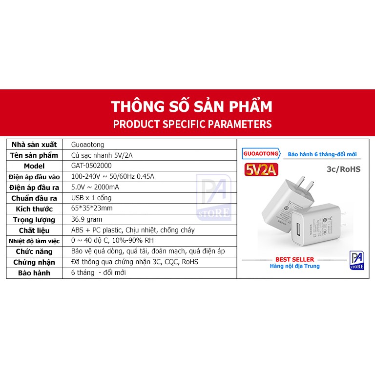 Củ Sạc Nhanh 5V/2A - Hàng Best Seller Nội Địa Trung