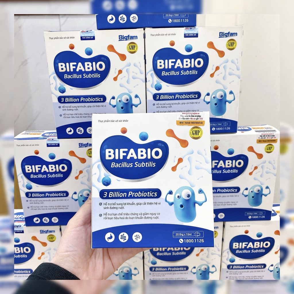 BIFABIO BIGFAM Men Vi Sinh Hỗ trợ Bổ Sung 3 Tỉ Lợi Khuẩn, Giúp Cải Thiện Hệ Vi Sinh Đường Ruột Hộp 20 Ống 10ml