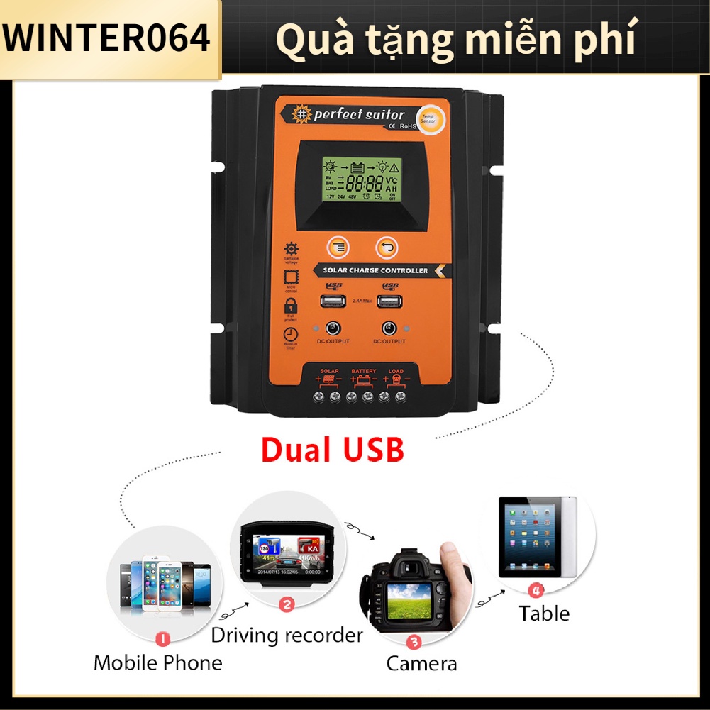 ⚡Hàng giao ngay⚡ 12V/24V 30A50A MPPT Bảng điều khiển sạc năng lượng mặt trời Bộ điều chỉnh pin Màn hình LCD USB kép