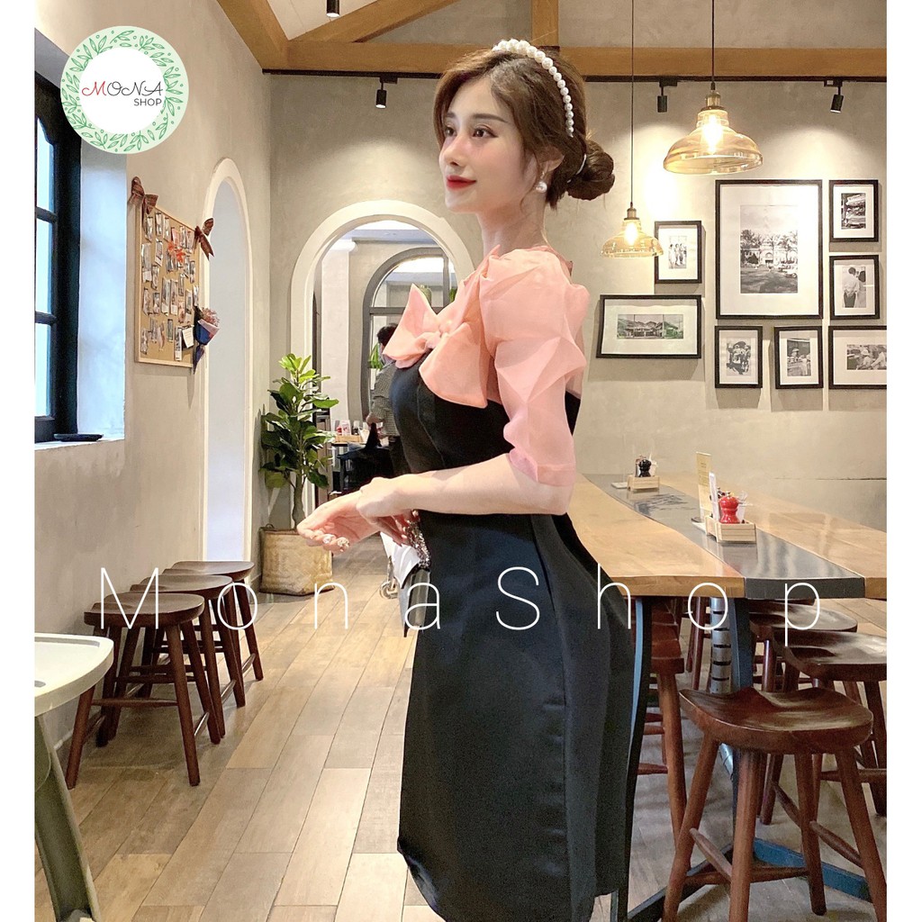 Đầm nữ váy thiết kế cổ tròn tay phồng dáng xoè có nơ ngực sang chảnh cao cấp | BigBuy360 - bigbuy360.vn