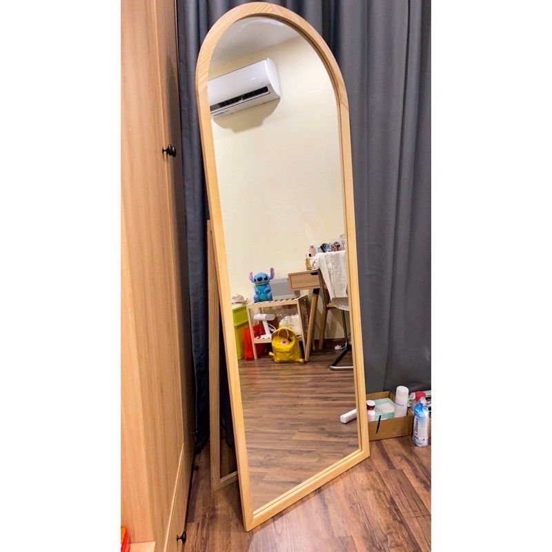 Gương soi toàn thân khung gỗ bo góc có chân dựng decor