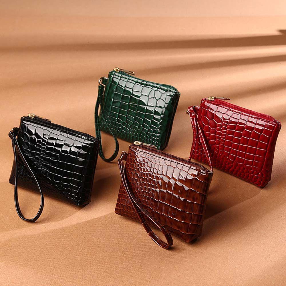 Ví Đựng Tiền Xu Vân Da Cá Sấu Mini Có Khóa Kéo Phong Cách Retro