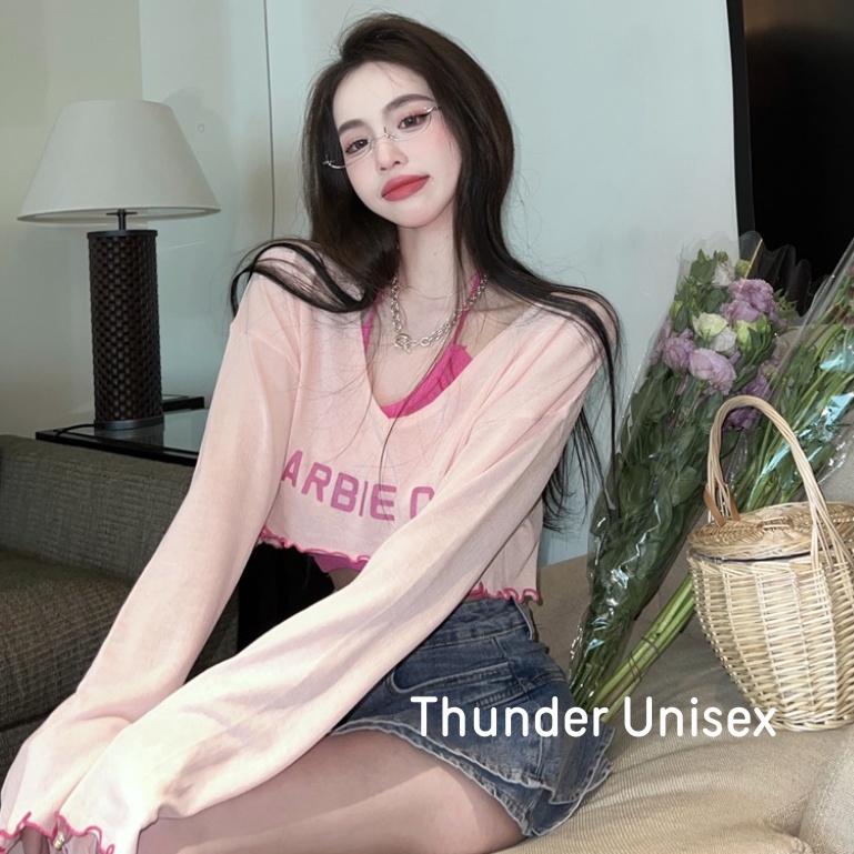 Set Váy Áo Yếm Mix Croptop Dài Tay 2 Màu Siêu Xinh Đi Kèm Chân Váy Bò Phong Cách Ulzzang Hàn Quốc Thunder Unisex