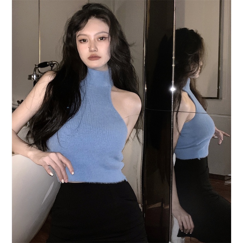 Áo Hai Dây Vải Nhung Dáng Ngắn Màu Tím Ngọt Ngào Quyến Rũ Thời Trang Hàn Quốc Cho Nữ