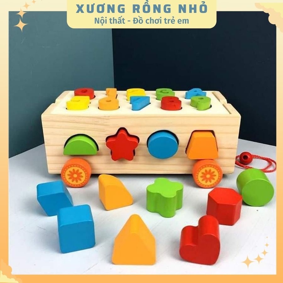 Xe Kéo Thả Số Và Hình Khối - Đồ chơi Gỗ Thông Minh Cho Bé – Xương Rồng Nhỏ