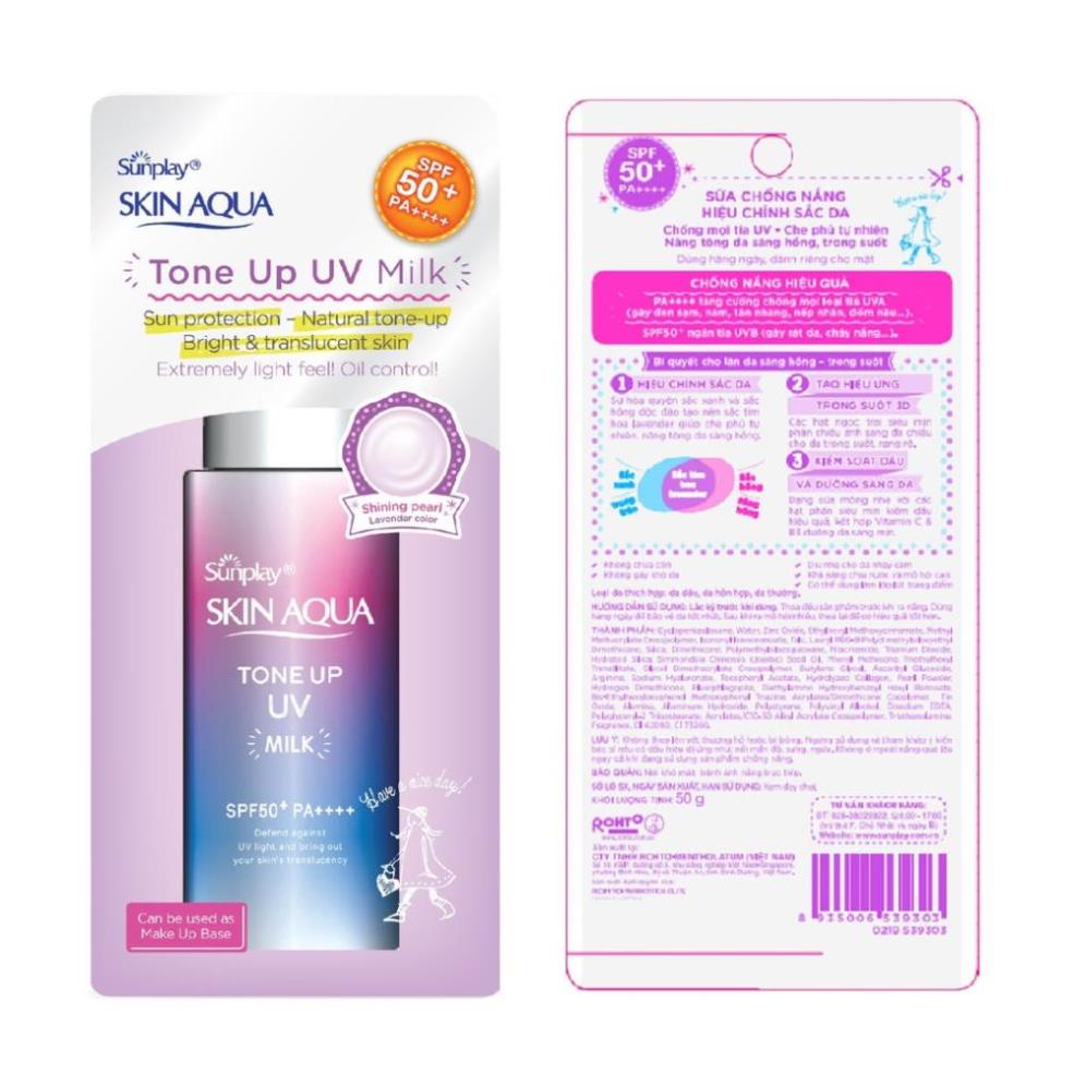 Sữa chống nắng hiệu chỉnh sắc da Sunplay Skin Aqua Tone Up UV Milk - Lavender SPF50+ PA++++ 50g