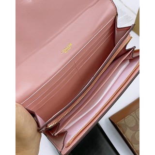 Ví Coach dài nắp tròn da thật pha canvas
