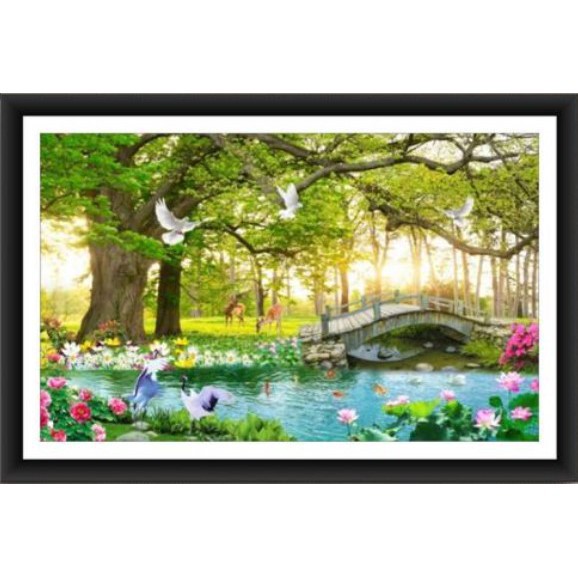 Tranh Đính Đá PHONG CẢNH THIÊN NHIÊN KỲ VĨ (ĐÁ ABC CAO CẤP). Kích Thước: 80cm x 53cm