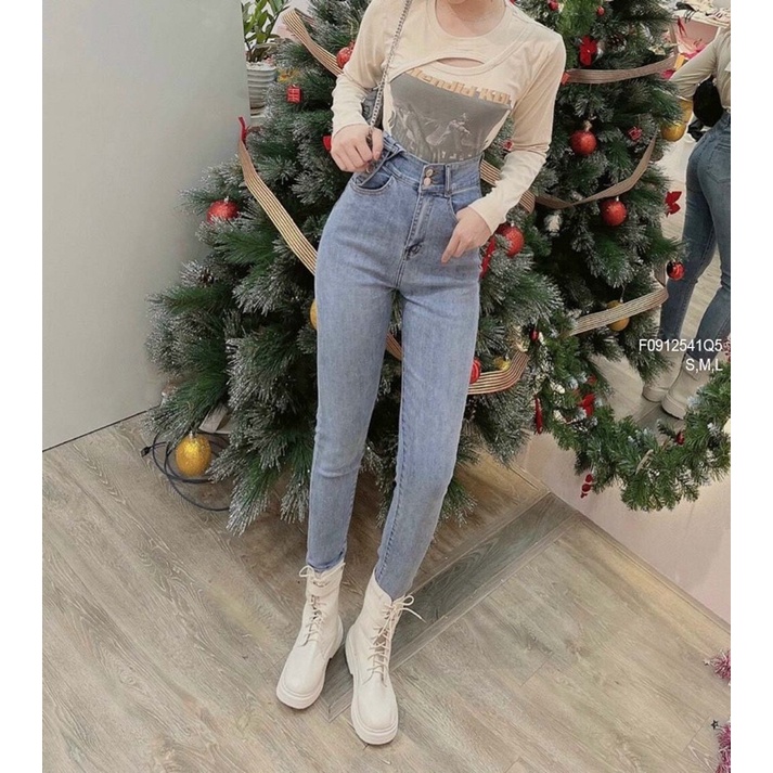 Quần jeans lưng cao 2 nút