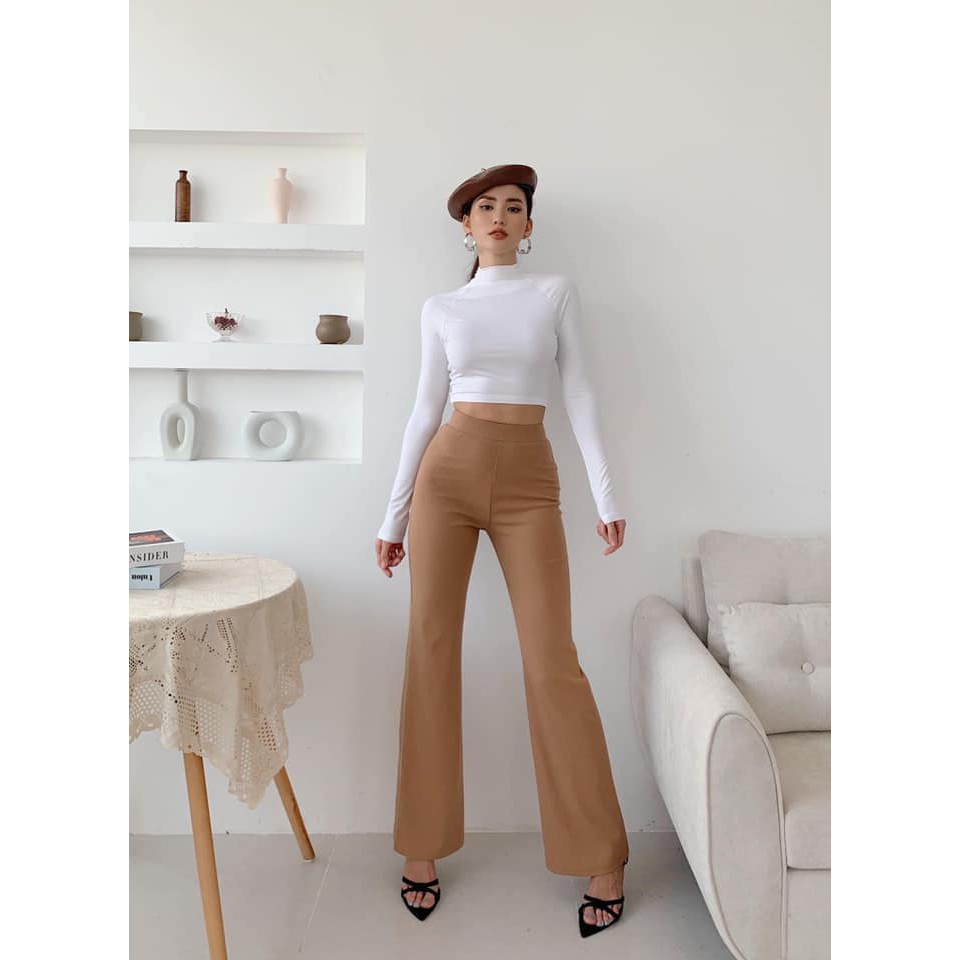 Quần Ống Loe Nữ Busy Cotton Len Tăm Cạp Chun Co Giãn QOL