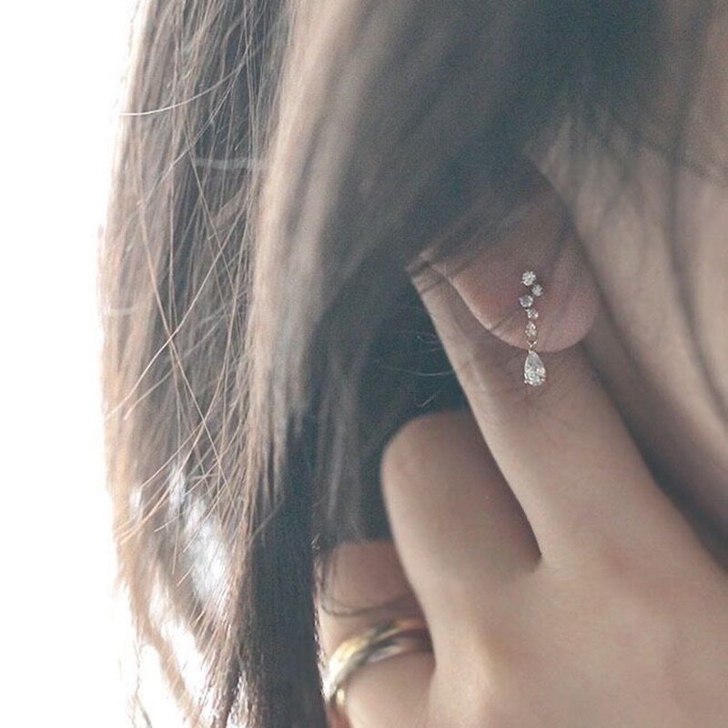 Khuyên tai nữ bạc dài đính đá nhỏ nhắn 2 màu xi bạch kim và vàng sang chảnh Galaxy 2 | HARMONY ACCESSORIES K95