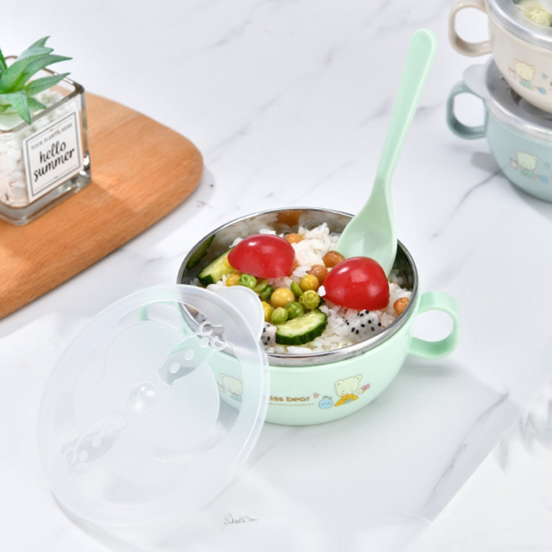 Bộ Bát Ăn 300ml Bằng Thép Không Gỉ Có Nắp Đậy Dành Cho Trẻ Em