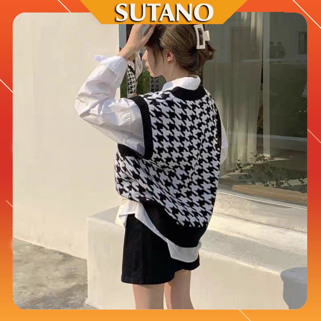Áo gile len kẻ caro,áo ghile nữ họa tiết zizax hàng đẹp Quảng Châu A491 SUTANO