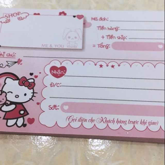 1k 5 tờ phiếu ship hàng  kitty