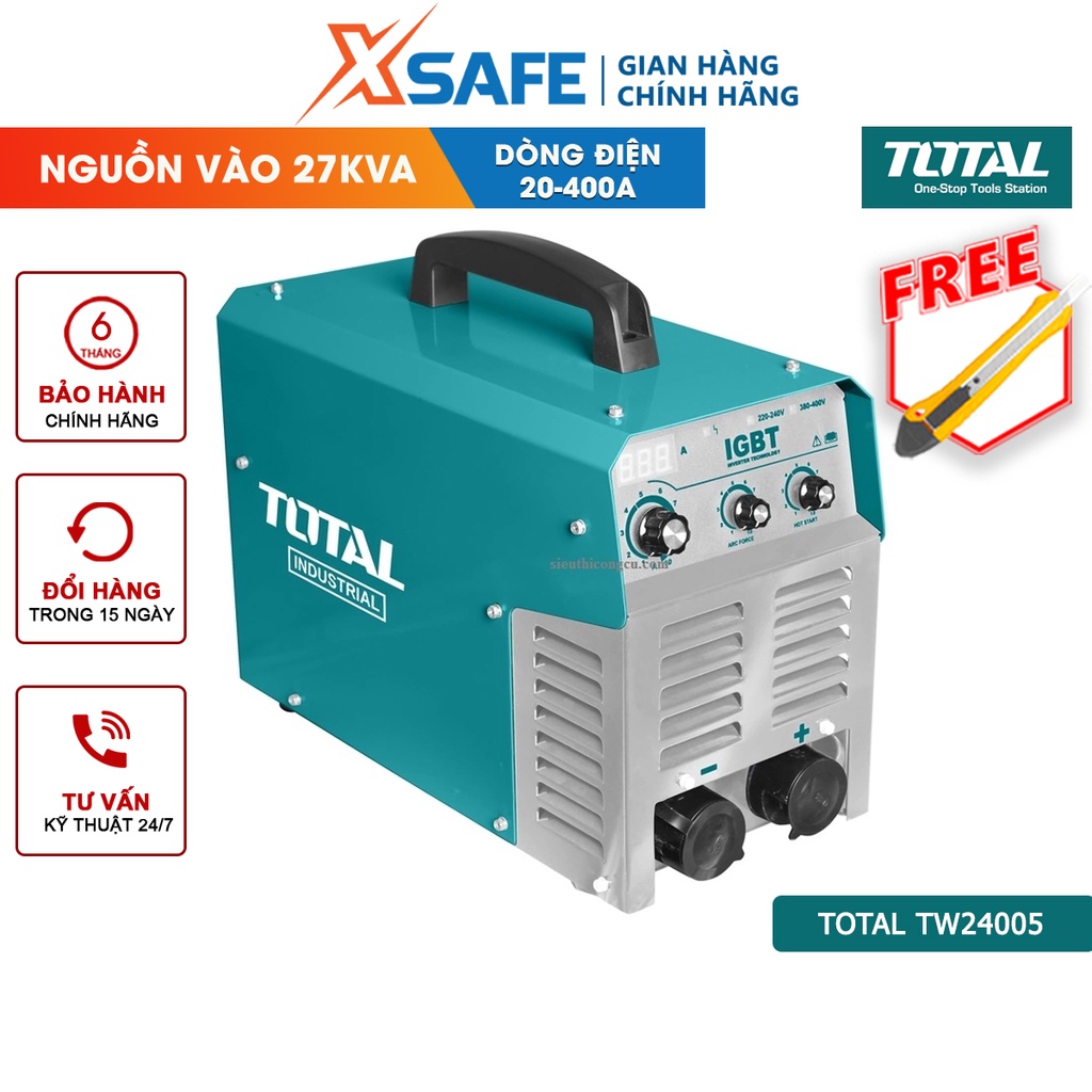 Máy hàn điện tử Inverter MMA TOTAL TW24005 Nguồn vào 27 kVA Dòng điện 20-400A  Điện cực hàn Ø1.6-6.0m