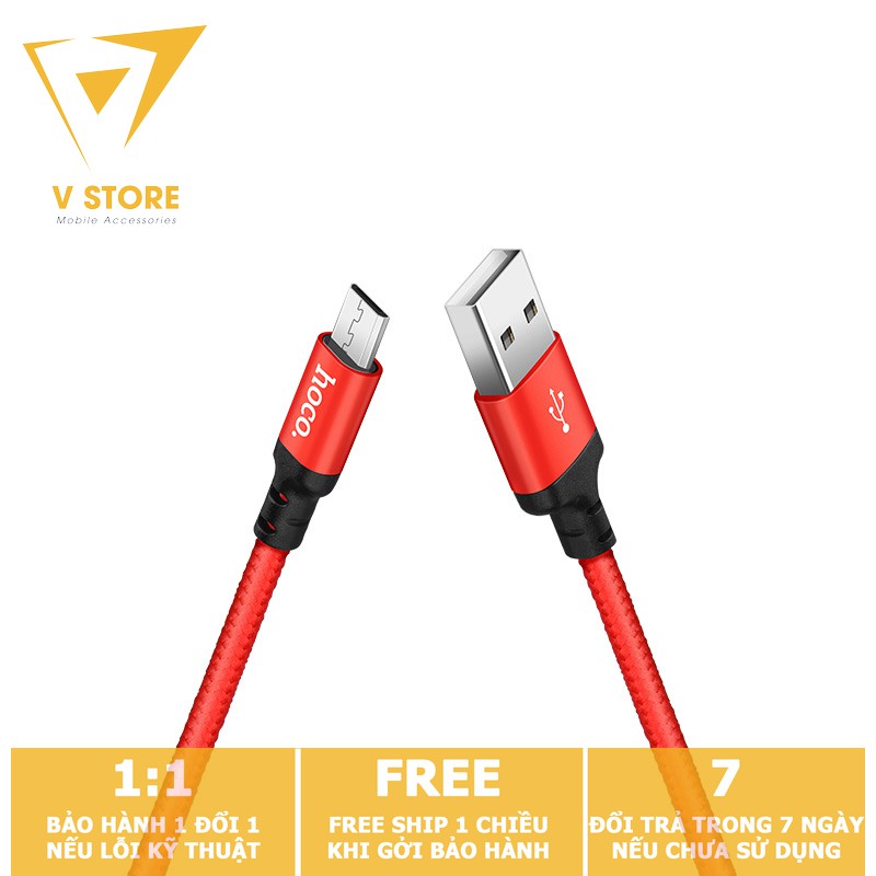 DÂY CÁP SẠC NHANH HOCO X14 DÂY DÙ MICRO USB CHO ĐIỆN THOẠI ANDROID/ ss/ OPPO 2A -DÀI 1M - ĐEN/ ĐỎ