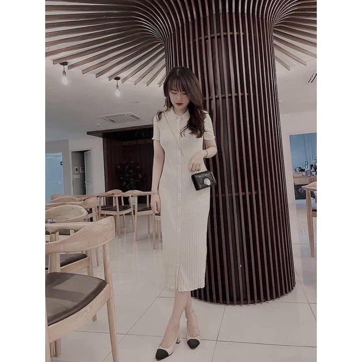 Váy xuông dài cổ bẻ tròn polo zara