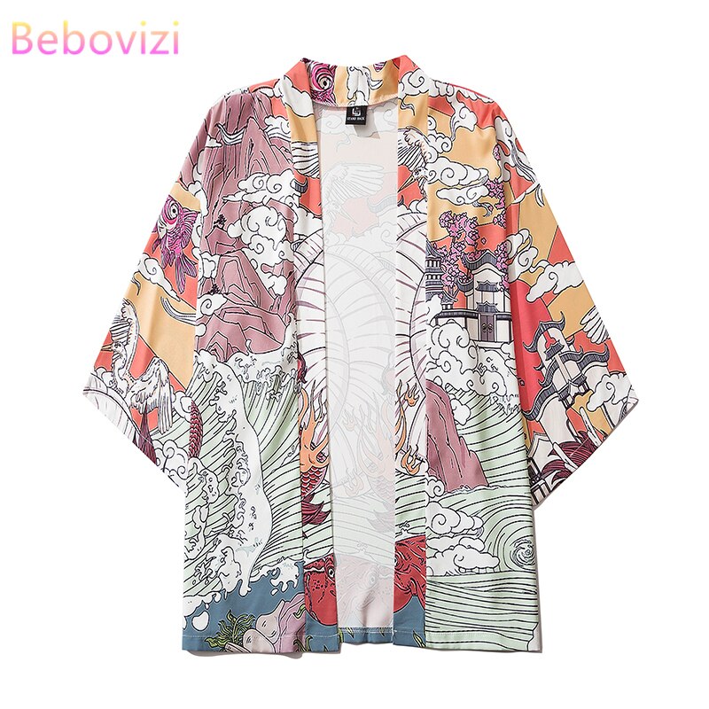 M-XXL 2021 New Fashion Dragons Asian Streetwear Cardigan Women Men Harajuku Haori Japanese Kimono Cosplay Yukata Clothes