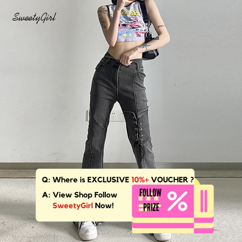 Quần Jean Dài Lưng Thấp Màu Trơn Đính Nơ Thời Trang 2022 Cho Nữ