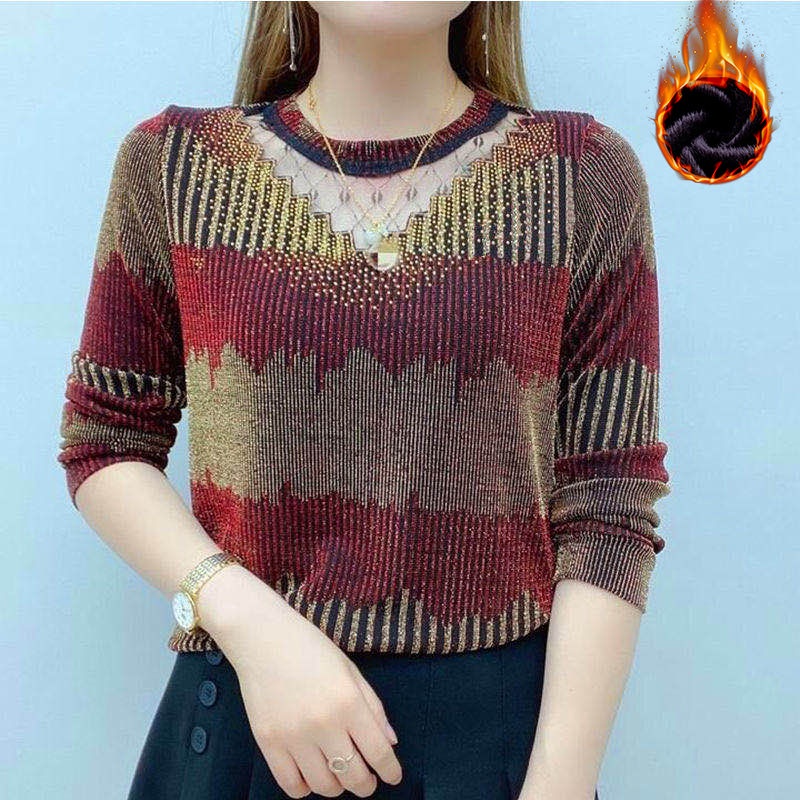 Áo Thun Tay Dài Phối Ren Dáng Rộng Thiết Kế Tinh Tế Thời Trang Mùa Thu Cho Phụ Nữ Trung Niên