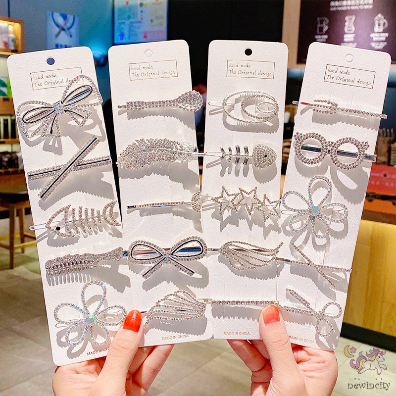 Bộ 5 kẹp tóc đính đá thời trang xinh xắn phong cách Hàn Quốc