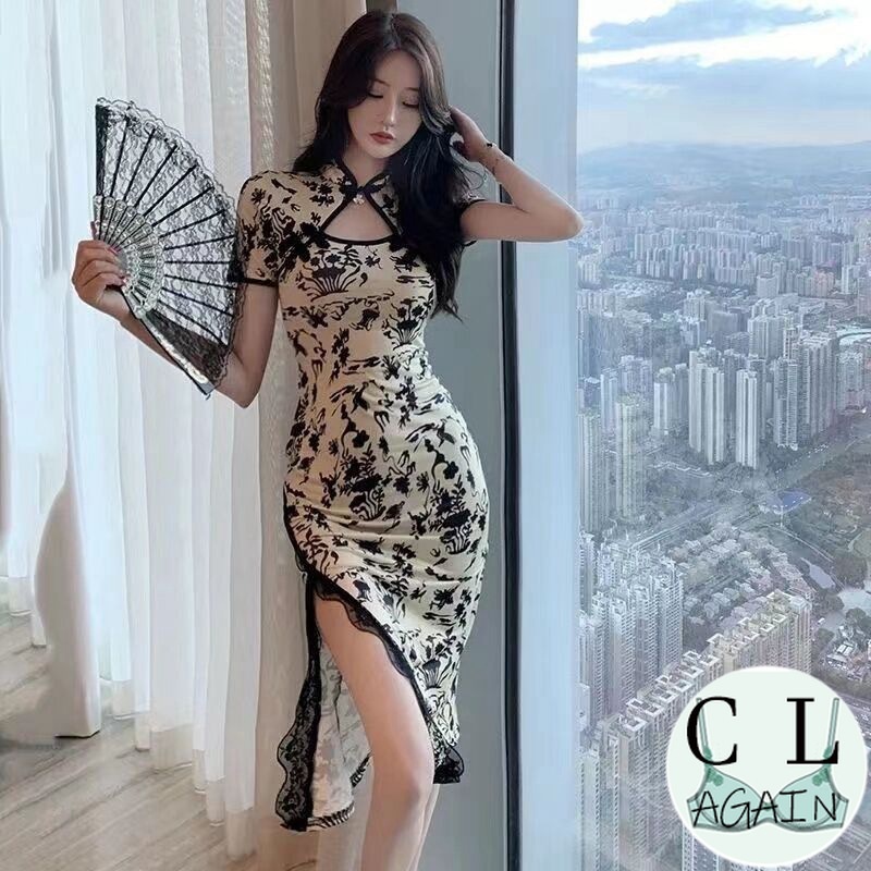 Đầm Sườn Xám Ôm Dáng In Họa Tiết Xinh Xắn Theo Phong Cách retro