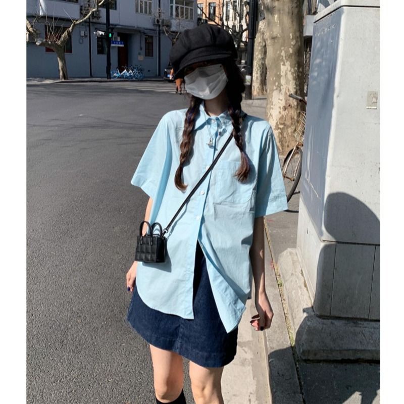 Áo Sơ Mi Ngắn Tay Dáng Rộng Xẻ Lưng Thời Trang Mùa Hè Dành Cho Nữ