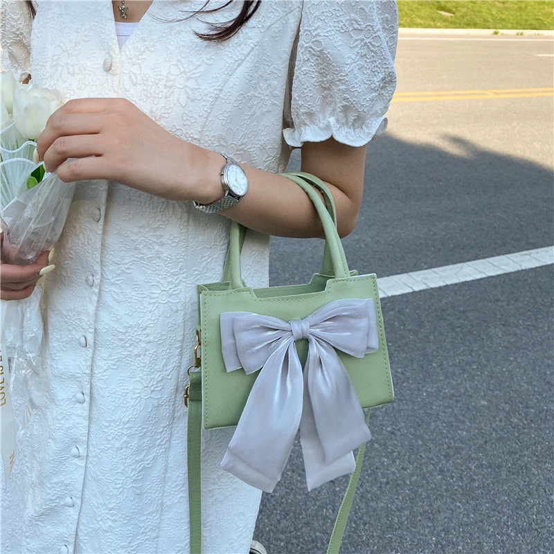 Túi đeo vai IELGY hình vuông cỡ nhỏ thắt nơ thời trang cho nữ