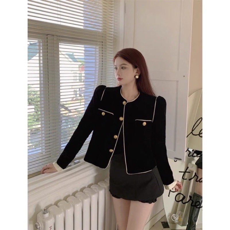 𝐎𝐑𝐃𝐄𝐑. Áo Khoác Nhung Phong Cách Retro Kiểu Pháp (ẢNH THẬT Ở CUỐI) | BigBuy360 - bigbuy360.vn