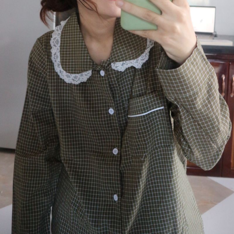 Bộ ngủ / mặc nhà pijama caro dài ulzzang order