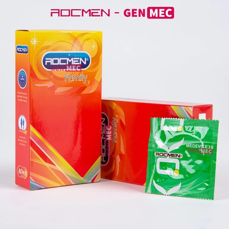 Bao cao su gia đình Rocmen Family hương dâu giá rẻ nhiều gel kéo dài quan hệ XM Official - hộp 10c