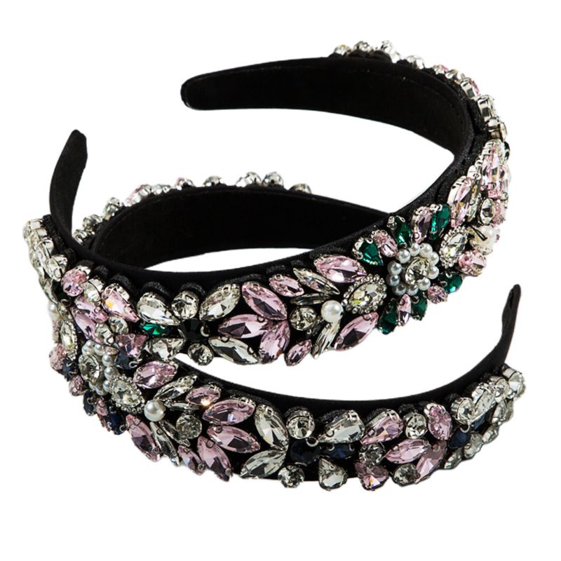 Flgo Băng Đô Bản Rộng Đính Đá Ngọc Trai Phối Màu Tương Phản Cho Nữ