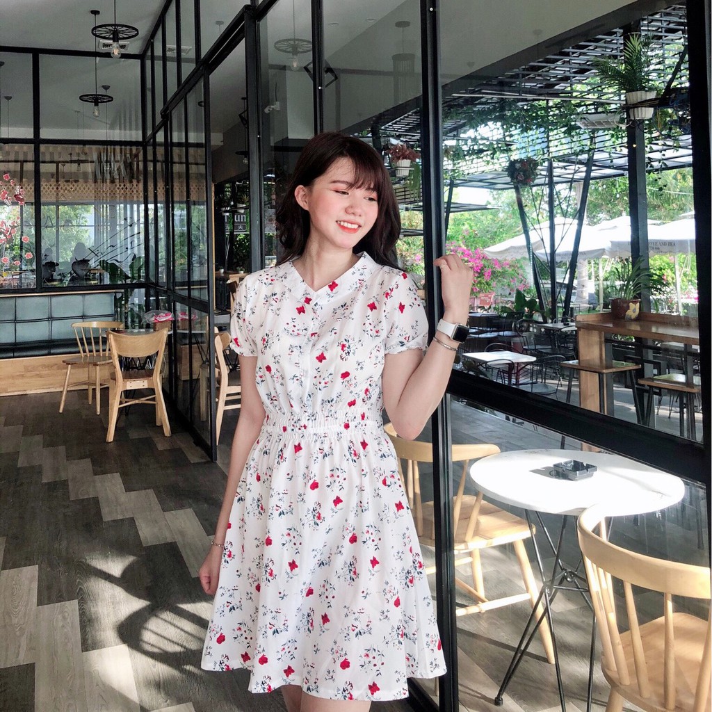 [HÌNH THẬT] ĐẦM NẸP NÚT NHÚN THUN EO