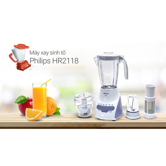 Máy xay sinh tố 3 cối Philips HR2118 - 1.5L - 600W - Hàng chính hãng bảo hành 12 tháng trên toàn quốc