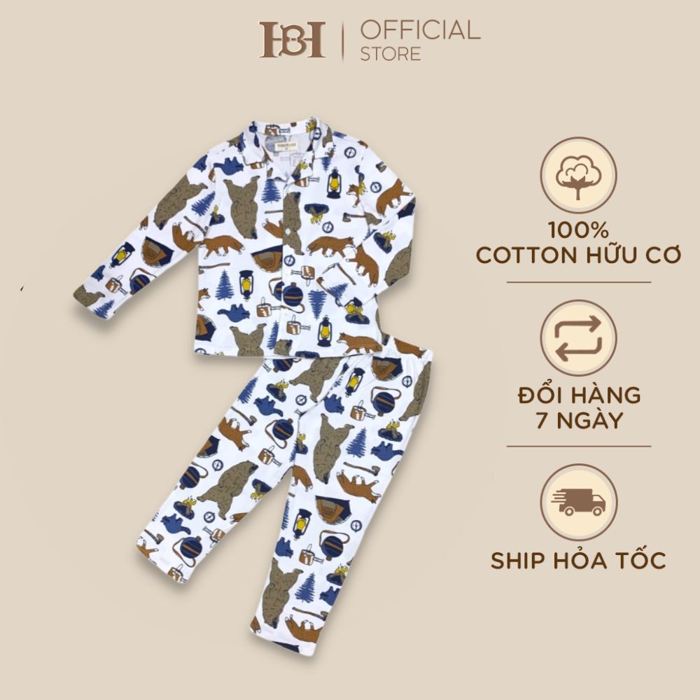 Bộ quần áo pyjama dài tay HAPIIBABII chất liệu cotton organic nhập khẩu cho bé mặc nhà thu đông nhiều mẫu mã (1-10 tuổi)