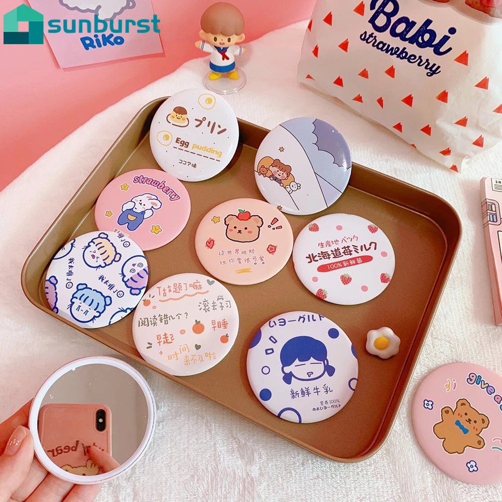 Gương trang điểm tròn mini bỏ túi HD thiết kế hoạt hình đáng yêu làm quà tặng cho học sinh bé gái