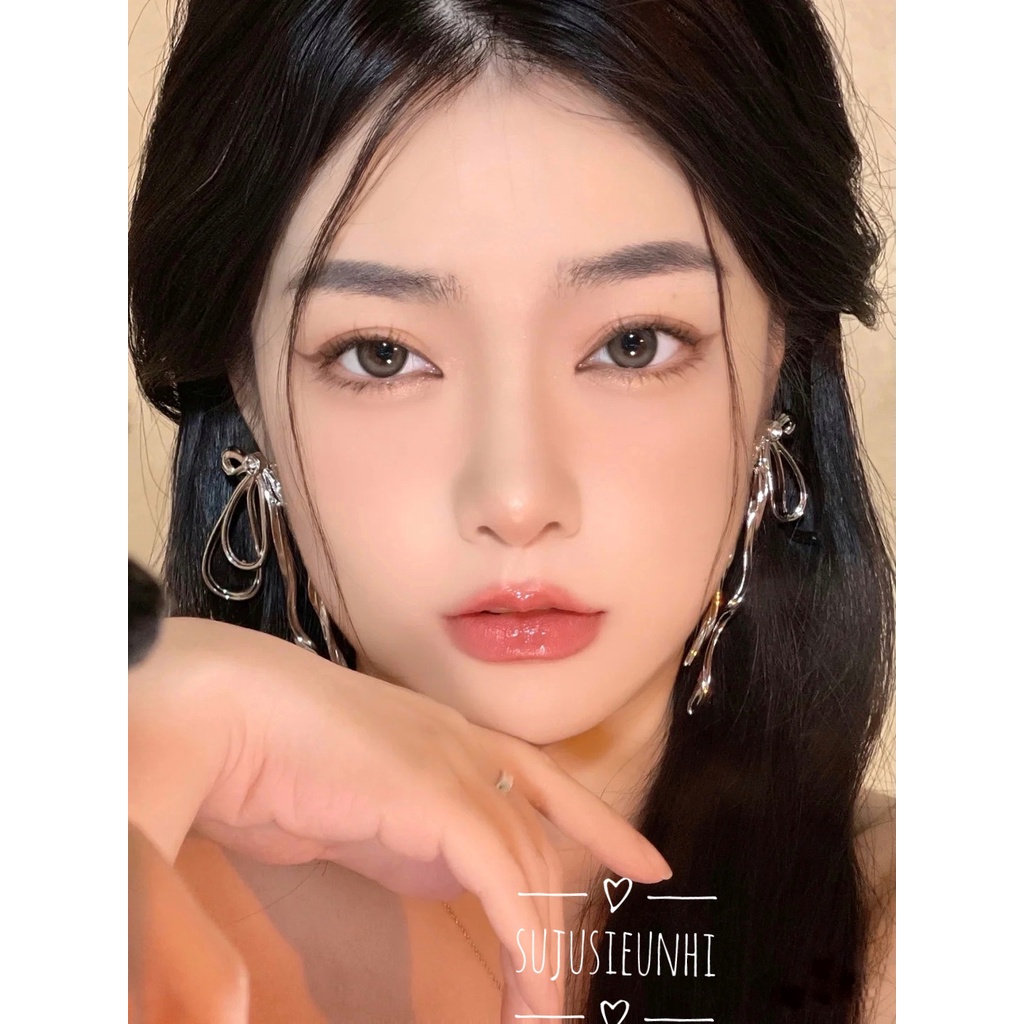 Khuyên tai nơ dày nhiều lớp dạng xoắn thả dài