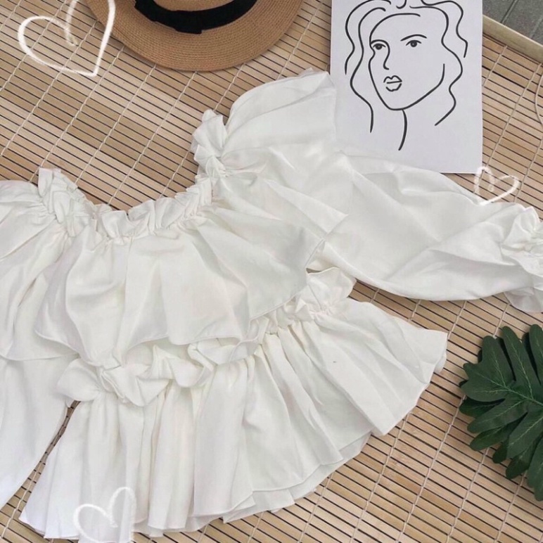 Áo trễ vai bánh bèo tiểu thư croptop chất đũi lụa mềm mại sang chảnh A646 CARINA