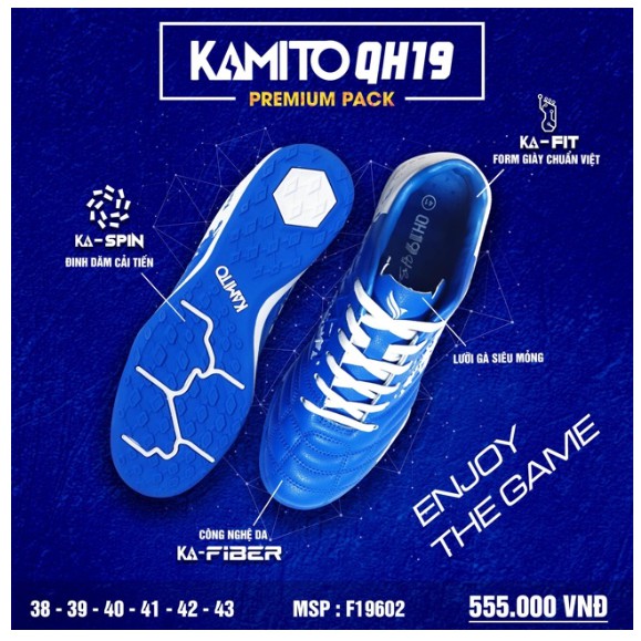 Chính Hãng Giày đá bóng Kamito Quang Hải, Giày đá banh cao cấp tặng thêm túi rút đựng giày + tất chống trơn. BH 6 tháng