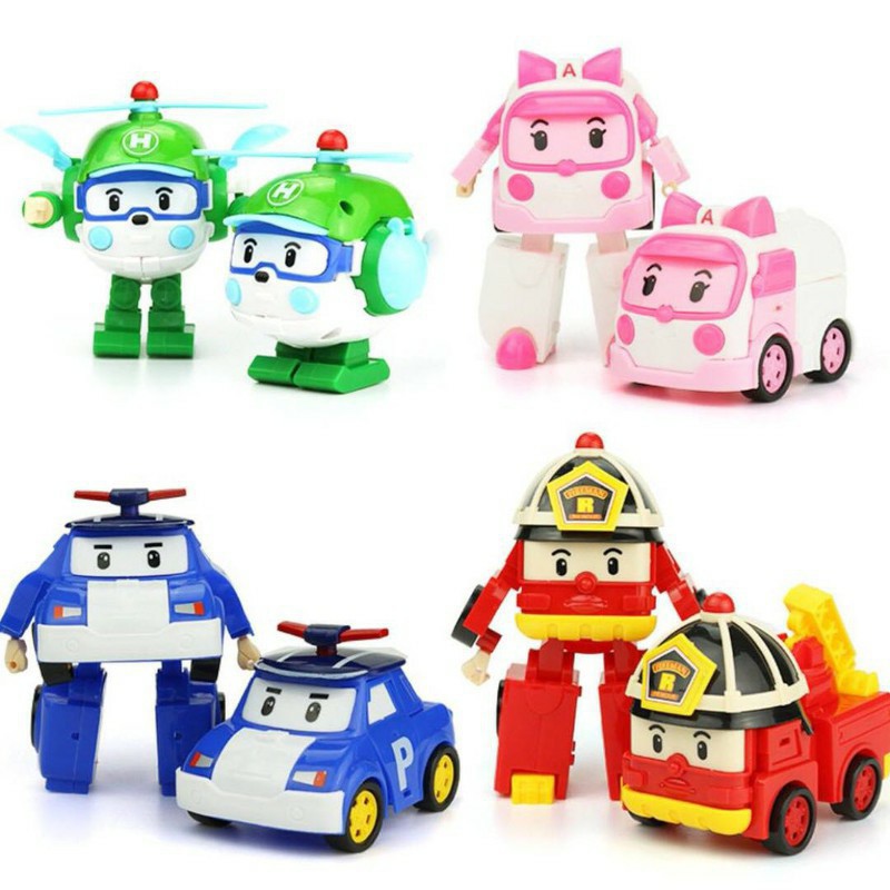 Đồ chơi trẻ em xe Bus Đội bay siêu đẳng Biến Hình Robocar Poli và những người bạn - Bộ 6 con