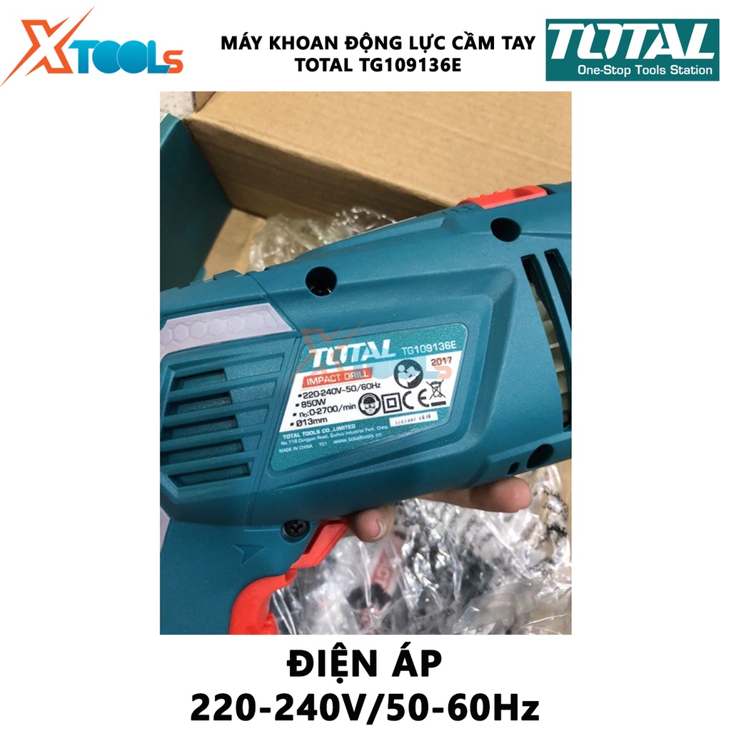Máy khoan búa cầm tay TOTAL TG111136E công suất 1010w, tốc độ 2800 rpm, khả năng khoan 13mm, có chỉnh tốc, đảo chiều, ch
