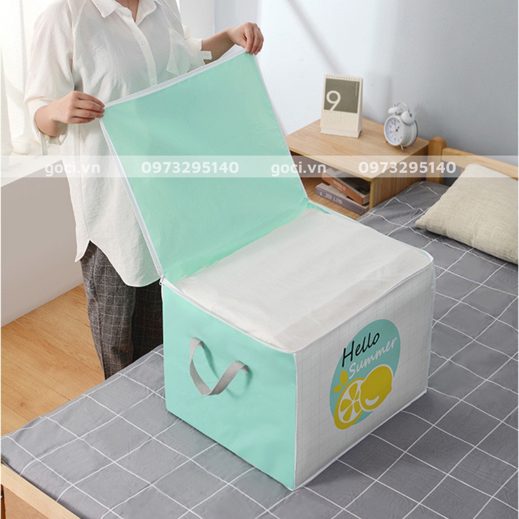 Hộp vải đựng quần áo chăn mền đa năng 72l có quai xách chống thấm nước nắp khóa kéo dung tích