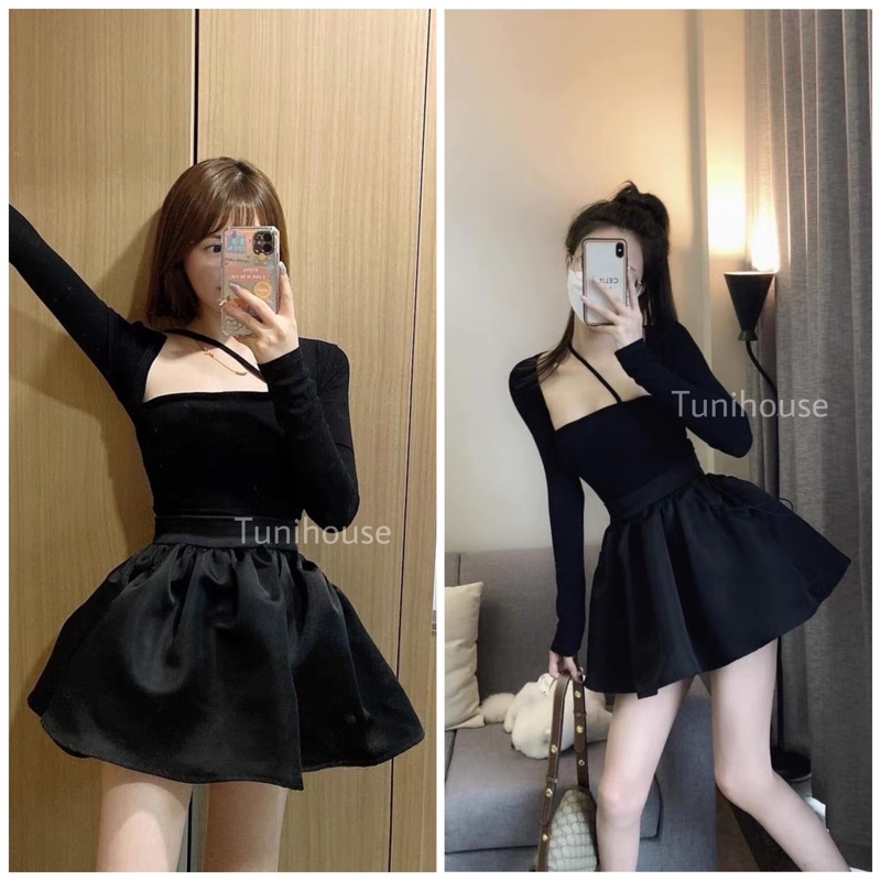 (Order) Set áo cổ vuông và chân váy xoè tiểu thư